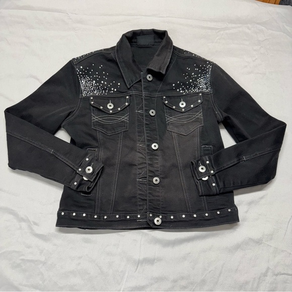 Ethyl Vintage Studded Black Women's Jean Jacket Size Small - Picture 8 of 8